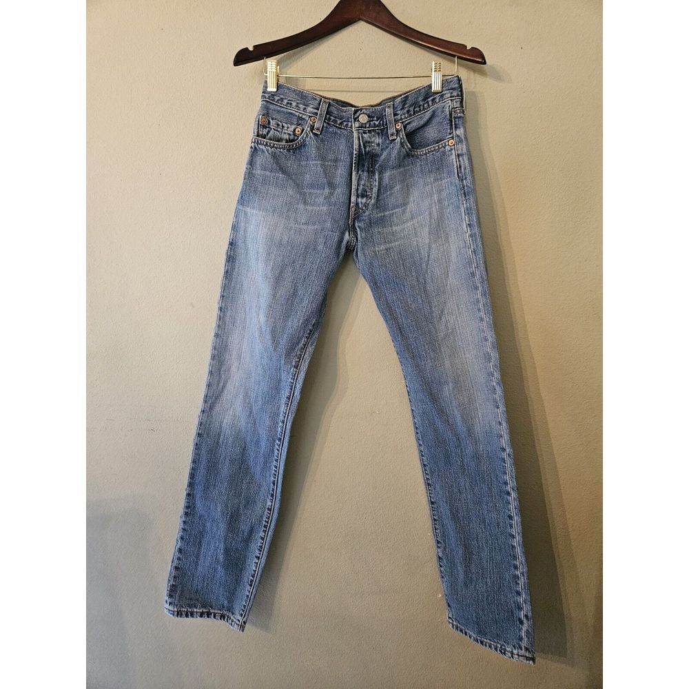 Levi's 501 Jeans Mens 29x34 Blue Straight Button Fly Denim Pockets Torn Out